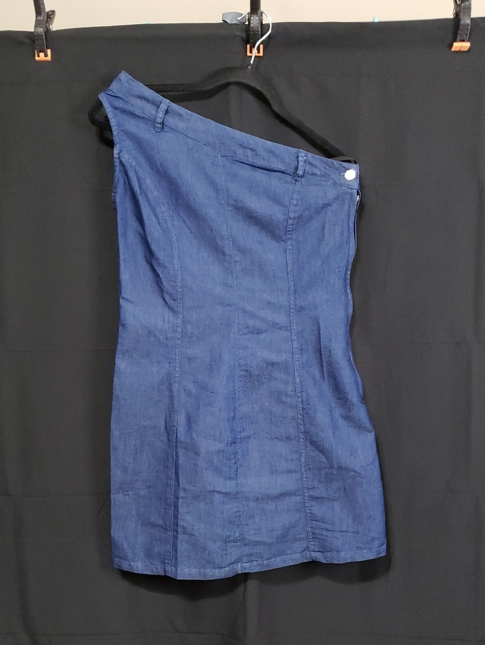 One-shoulder Denim Mini-Dress, From The Brand Thread Story.  Size: Small